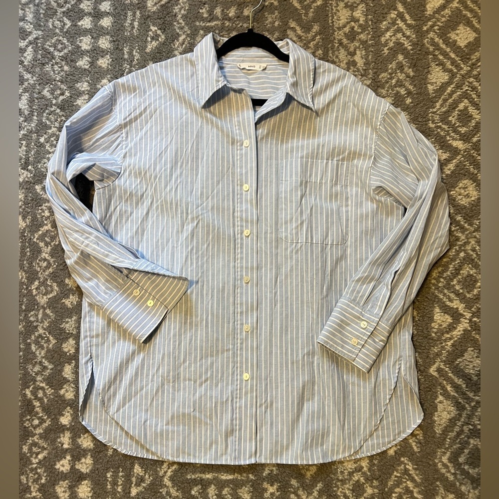 MNG button down blue white stripped shirt size L (J134) - Picture 7 of 12